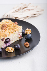 Sweet Pasta pudding with cheese, grapes and nuts