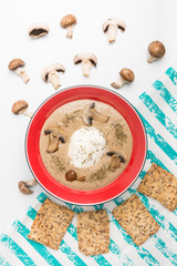 Creamy mushroom soup with burrata