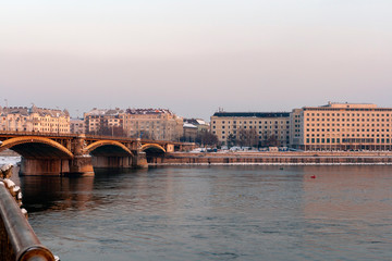 The Margaret bridge in Budapest, Hungary on a winter day.