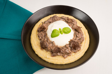  Polenta witn porcini mushrooms and burrata