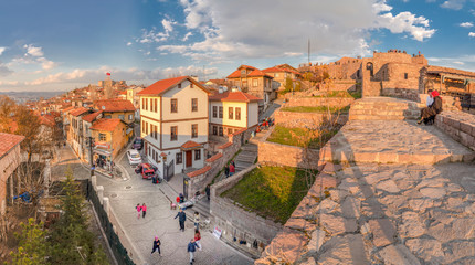 Ankara/Turkey-March 09 2019: Touristic neighborhood and Ankara Castle in background