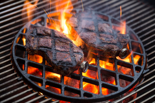 Close-up Of Fire In Barbecue Grill