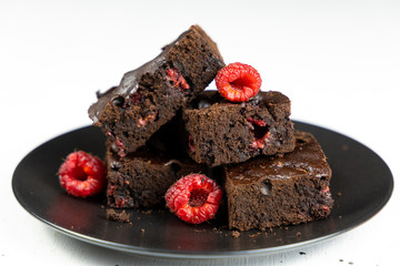 Chocolate brownie with raspberry