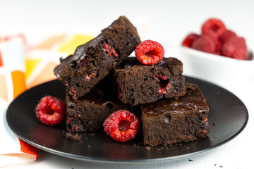 Chocolate brownie with raspberry