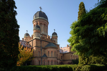 Fototapeta na wymiar Three saints church in Chernivtsi National University. Travel destinations in Ukraine. 
