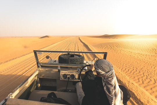 Driving Land Rover in the desert of Dubai - UAE