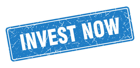 invest now stamp. invest now vintage blue label. Sign