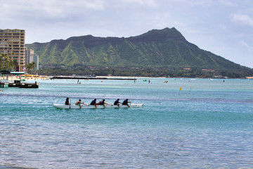 View of Diamond Head on Oahu from the beach.