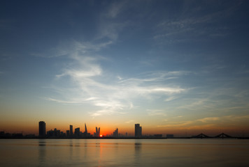 Beautiful sunset and Bahrain skyline