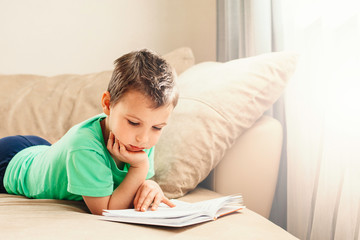 Boy reading at home.