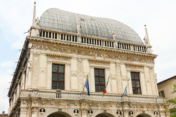 Brescia, Italy. View of city town hall (Palazzo della Loggia) in Brescia.