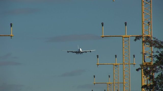 Passenger jet flying low over Manchester airport