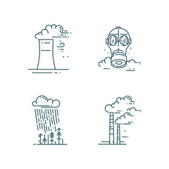 Air and soil pollution line icons set.