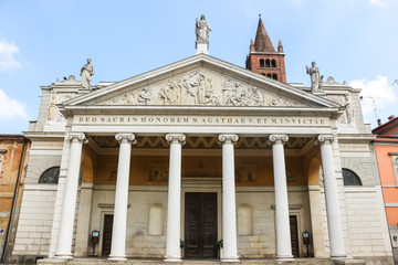 Fototapeta na wymiar Cremona, Italy. Beautiful architecture of catholic church (Chiesa parrocchiale di Sant'Agata) in Cremona.