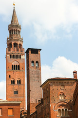 Fototapeta premium Cremona, Italy. Beautiful architecture of bell tower (Torrazzo of Cremona) in Cremona.