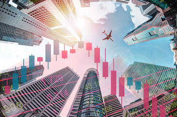 Economic Recession With Declining Stock Chart Over Business Skyscrapers