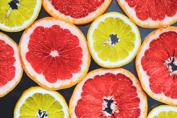Beautiful juicy flavorful grapefruit and lemon slices.