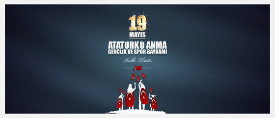 19 mayis, Atatürk'u anma genclik ve spor bayrami. (19 may, Commemoration of Atatürk, Youth and Sports Day.) Celebration vector illustration