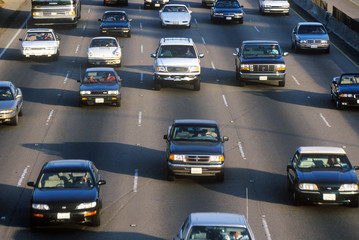 Rush hour traffic on the San Diego 405 Freeway in Los Angeles, California