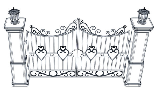 recommend clip art: Metal iron gate, grilles, fences with ornamental antique pattern. Vector illustration