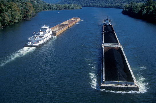 Coal Barges on  the Kanawha River in Charleston, West Virginia