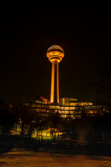 Ankara/Turkey-March 02 2019- Atakule tower with Atakule shopping mall in the evening
