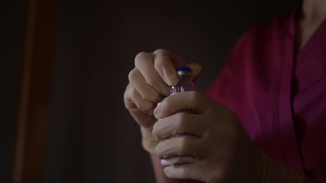 Injection preparation. Antibiotic buttocks injection. Self-injection at home.