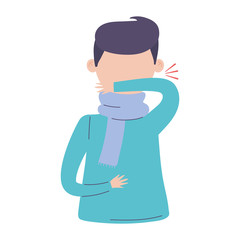 covid 19 coronavirus, sick man coughing cover mouth with elbow, isolated icon