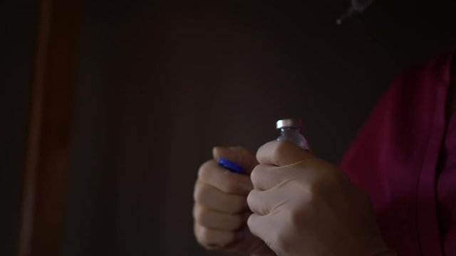 Injection preparation. Antibiotic buttocks injection. Self-injection at home.