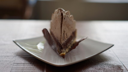 piece of cake with choco, closeup