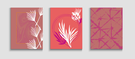Obraz premium Abstract Vintage Vector Flyers Set. Soft Banana Leaves Magazine Layout. 