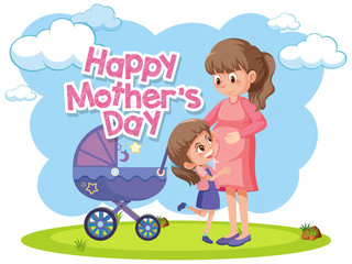 Template design for happy mother's day with mom and kids