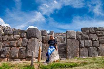 In front of the wall of Incas in Cusco