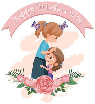Template design for happy mother's day with mom and daughter