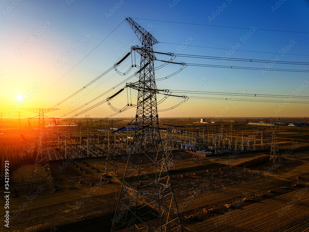 Wall mural the power supply facilities of contour in the evening