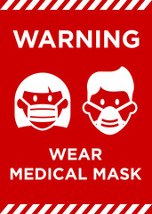Vector Poster: Beware Corona Virus (COVID-19), Wear Medical Mask in This Area