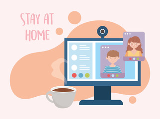 stay at home, online meeting people computer texting