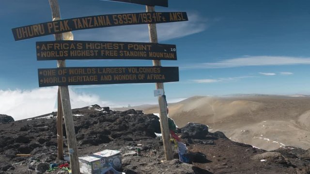 A cinemagraph at the peak of Uhuru Peak on Mount Kilimanjaro.