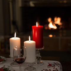 christmas candle and red wine