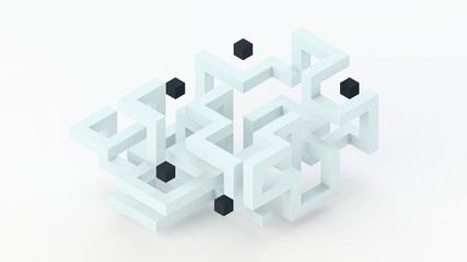 Three-dimensional labyrinth in isometric view. 3d render.