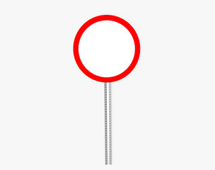 Empty circle traffic sign with metal pillar. Isolated on white. Clipping path. 3D Rendering.