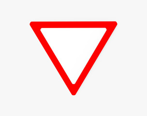 Give way traffic sign. Isolated on white. Clipping path. 3D Rendering.