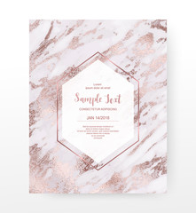 Marble celebration invitation card with rose gold veins texture.