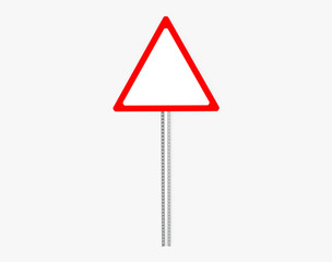 Empty triangle traffic sign with metal pillar. Isolated on white. Clipping path. 3D Rendering.