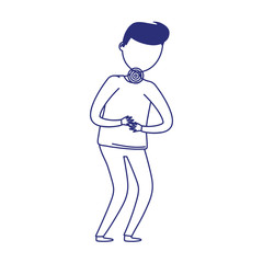 covid 19 coronavirus, sick man sore throat and fatigue,