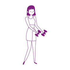 young woman lifting gym dumbbell isolated icon white background