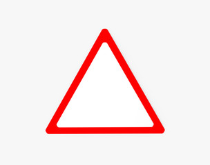 Empty triangle traffic sign. Isolated on white. Clipping path. 3D Rendering.