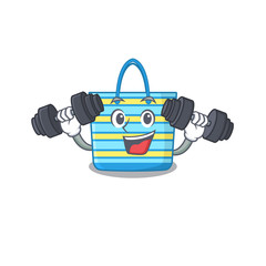 Mascot design of smiling Fitness exercise beach bag lift up barbells