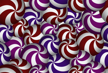 Seamless pattern with realistic red and pink and purple 3D spheres. Geometric vector illustration.