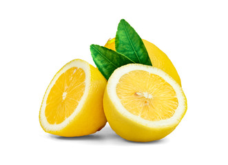 Obraz na płótnie Canvas Lemon with leaf isolated on white background ,include clipping path